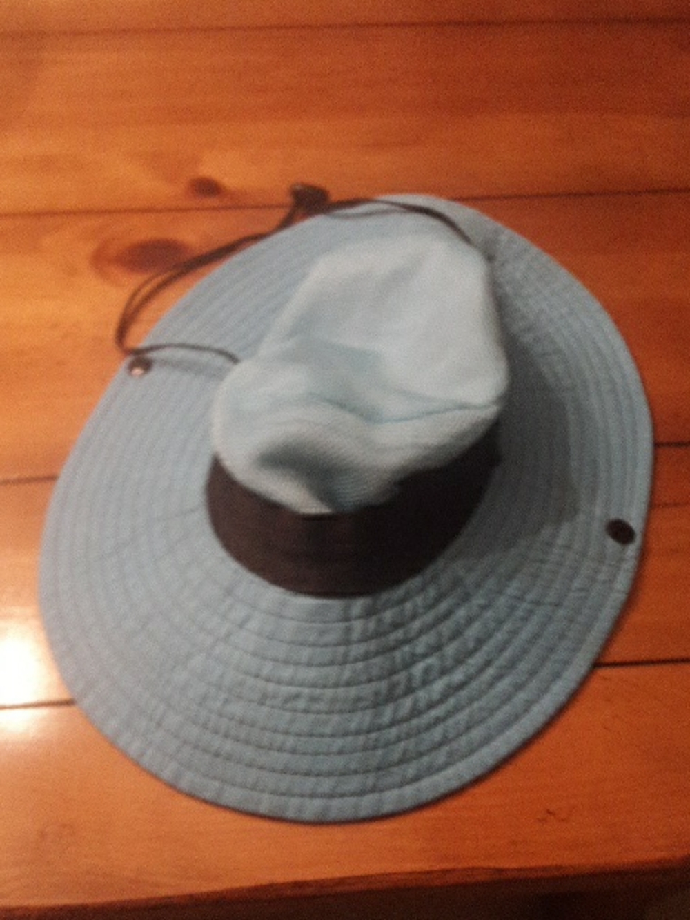Light Blue Wide-Brim Sun Hat with Chin Cord,